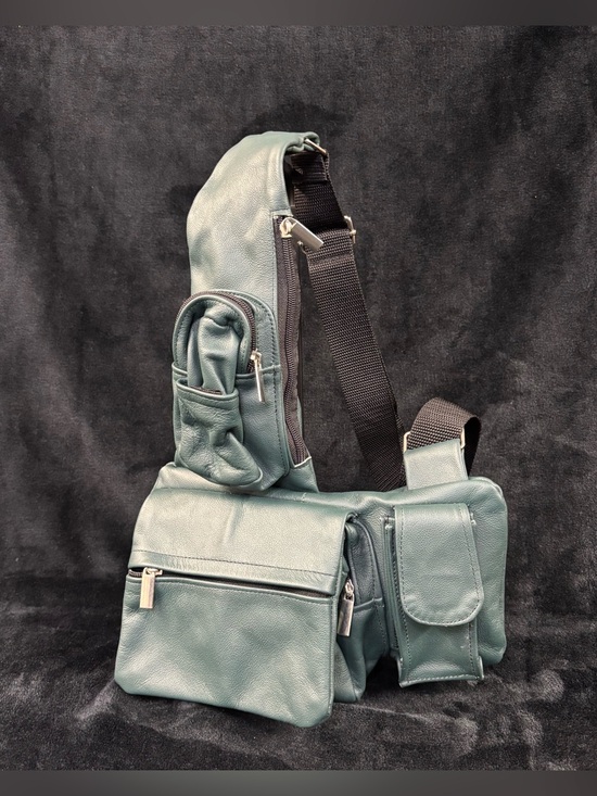 Other - Genuine Leather Teal Crossbody Chest Sling Bag Made in Mexico